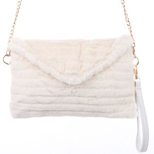 Faux fur purse with gold chain